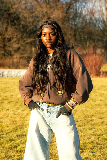 Brown Minimalist Zip-Up